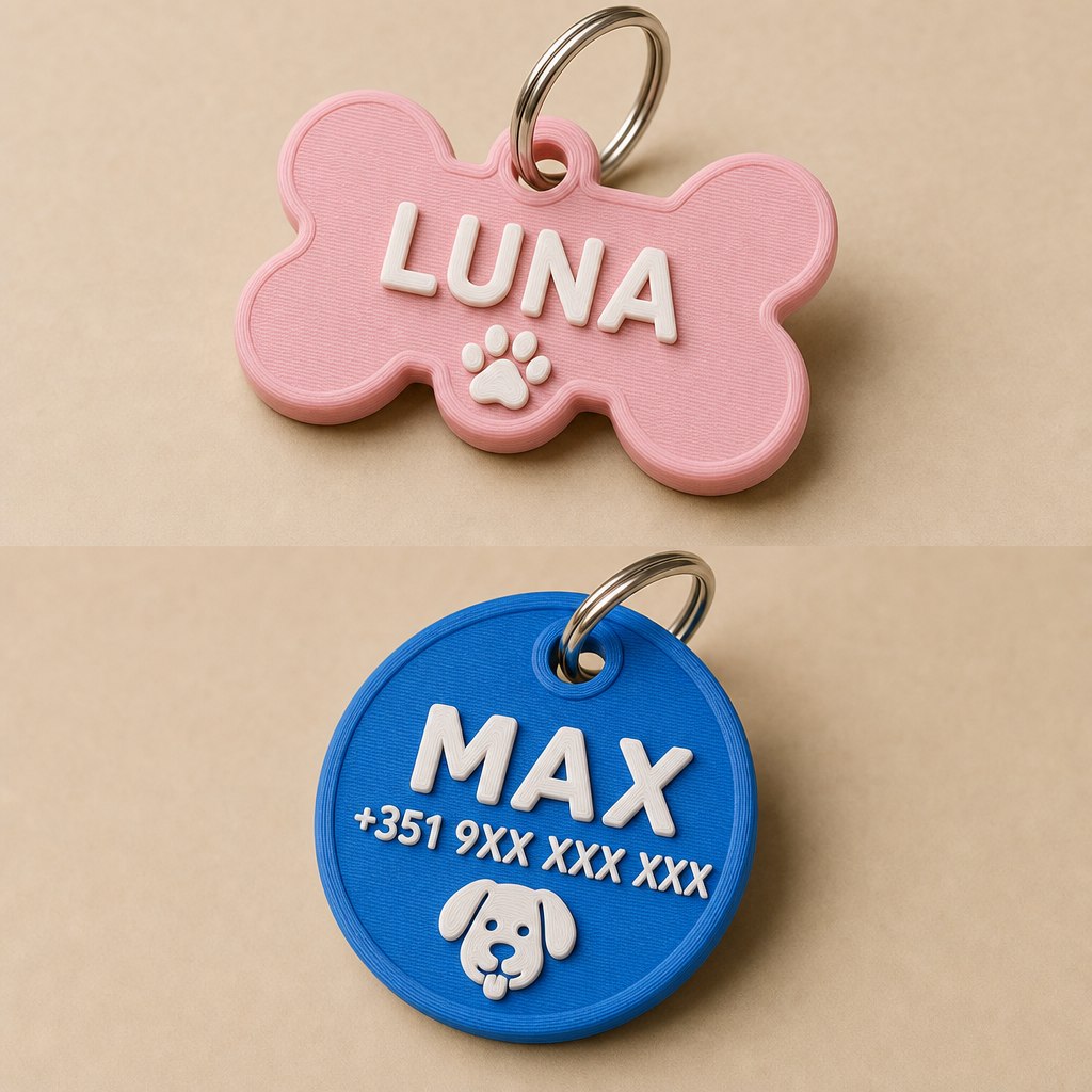 Tags e chaveiros 3D para pets